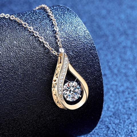Collier Pendentif Moissanite en Argent Sterling 925 pour Femme Plaqué Or 18K Pierre Dansante Forme Goutte d'eau Coeur Bijoux Cadeau