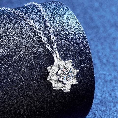 S925 Sterlingsilber Moissanit Schneeflocke Anhänger Halskette Für Damen Glänzende Blumen Sonnenblume Eleganter Schmuck Geschenk