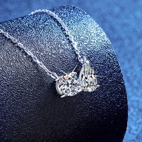 925 Sterling Silver Double Stone Moissanite Necklace For Women Round Pear Cut Pendant Water Drop Clavicle Chain Jewelry