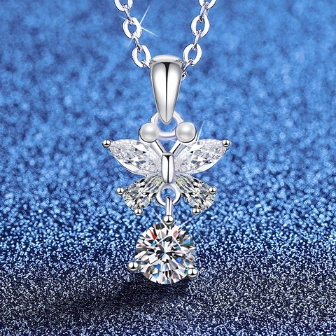 Squisita Collana Con Ciondolo a Farfalla In Argento Sterling S925 Con Moissanite Da 0.5ct E Zirconia Per Gioielli Da Donna Regalo
