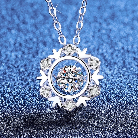Collar con Colgante de Copo de Nieve de Plata de Ley 925 Mujer Moissanita Piedra Danzante Cadena Joyería Regalo GRA
