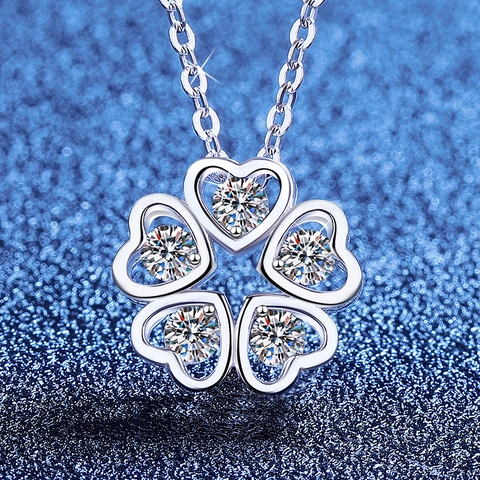 S925 Sterling Silver Moissanite Heart Four Leaf Clover Pendant Necklace For Women Shiny D Color Inlaid Clavicle Chain Jewelry Gift