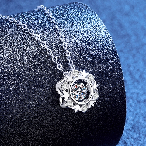 Collar con Colgante de Copo de Nieve de Plata de Ley 925 Mujer Moissanita Piedra Danzante Cadena Joyería Regalo GRA