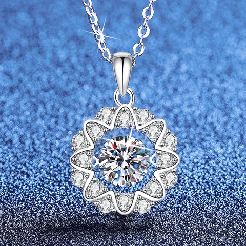 Collana a Fiocco di Neve in Argento Sterling 925 Moissanite per Donna Elegante Ciondolo a Fiore con Pietra Danzante Gioielli Regalo