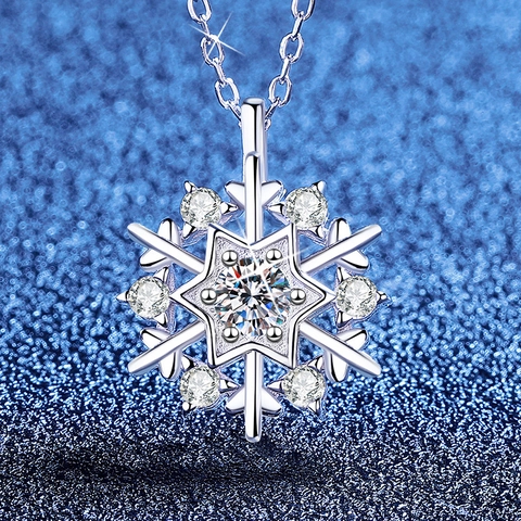Collar Con Colgante de Copo de Nieve Giratorio de Plata de Ley S925 Con Moissanita Joyería de Navidad Para Mujer Regalo
