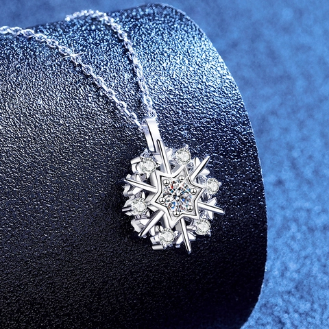 Collar Con Colgante de Copo de Nieve Giratorio de Plata de Ley S925 Con Moissanita Joyería de Navidad Para Mujer Regalo