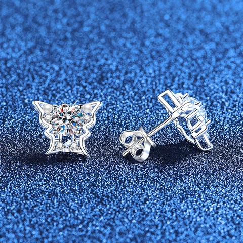 Pendientes de Botón de Mariposa de Plata de Ley 925 con Moissanita para Mujer Perla Artificial Incrustada Joyería Elegante