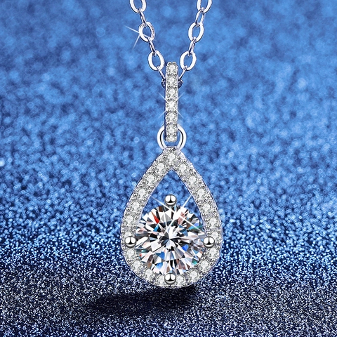 Lussuosa Collana Con Pendente a Goccia in Argento Sterling 925 1ct Moissanite Zirconia Lacrime d'Angelo Halo Collana da Donna Matrimonio Gioielli
