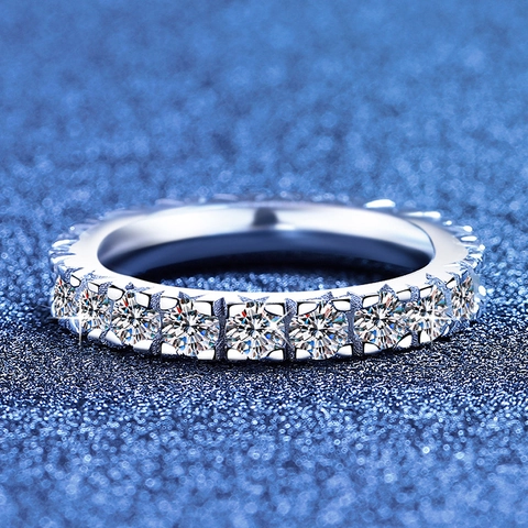 S925 Sterling Silver Full Moissanite Eternity Ring For Women Men Luxurious Sparkling Inlaid Round Cut Finger Ring Jewelry