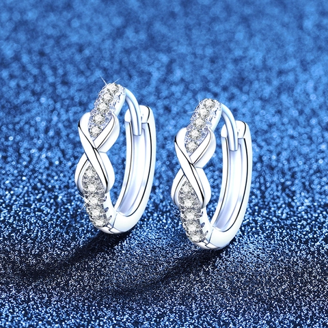 925 Sterling Silver Moissanite Infinity Hoop Earrings D Color Sparkly Twisted Knot Huggie Earrings For Women Fine Jewelry Gift