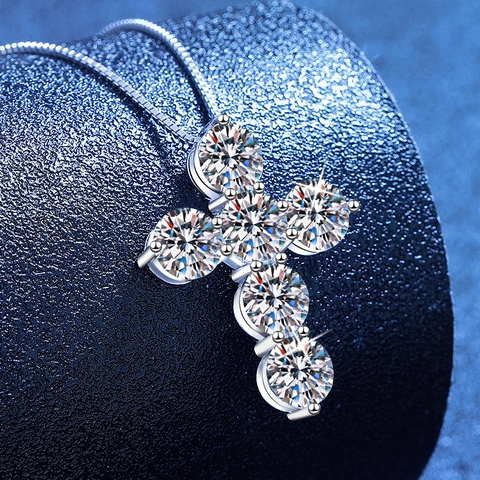 Collier Pendentif Croix en Argent Sterling 925 Moissanite pour Femme Chaîne Vénitienne Bijoux Religieux de Haute Qualité