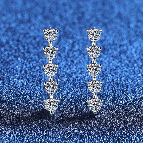 Pendientes de Botón de Plata de Ley 925 con Moissanita para Mujer Pendientes Lineales de 5 Piedras Joyería de Lujo
