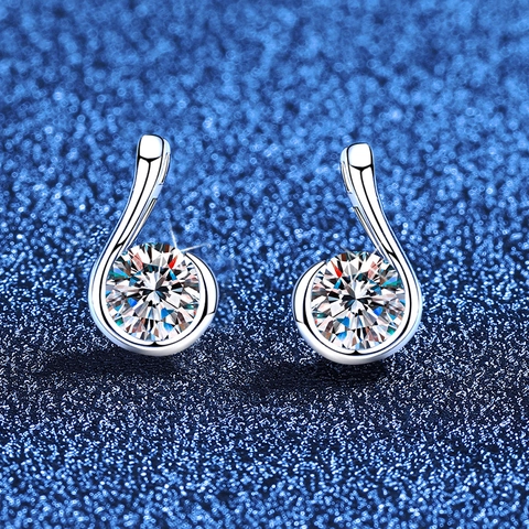 Pendientes de Botón de Plata de Ley 925 Moissanita Nota Musical Espiral Incrustado Joyería para Mujer Moda Conmutación