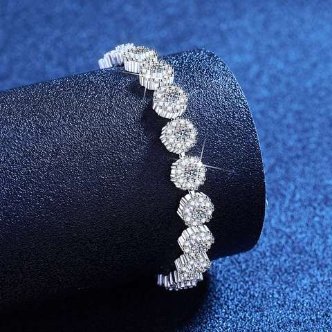 925 Sterling Silver Sunflower Moissanite Bracelet For Women 1.9ct Luxury Cluster Bracelet With GRA Certificate Jewelry