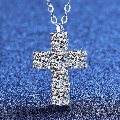 925 Sterling Silver Cross Necklace For Women Moissanite Zirconia Pendant Luxury Religious Jewelry Fine Necklace Gift