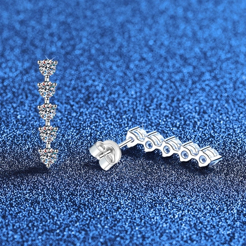 Pendientes de Botón de Plata de Ley 925 con Moissanita para Mujer Pendientes Lineales de 5 Piedras Joyería de Lujo