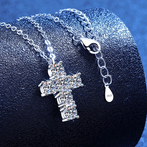 925 Sterling Silver Cross Necklace For Women Moissanite Zirconia Pendant Luxury Religious Jewelry Fine Necklace Gift