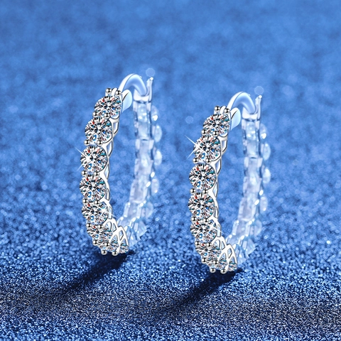 Lussuosi Orecchini a Cerchio in Argento Sterling S925 Moissanite per Donna Gioielli in Moissanite a Taglio Rotondo Con Certificato GRA