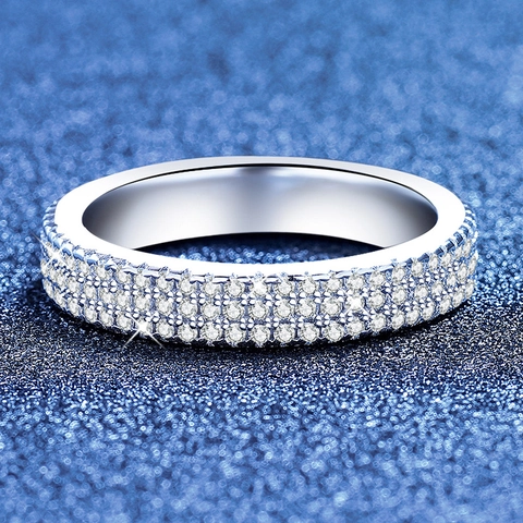 925 Sterling Silver Moissanite Ring Luxury Three Row Full Pave Setting Eternity Band Hip Hop Unisex Fashion Jewelry Finger Ring