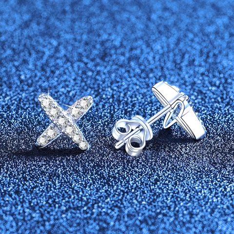 Orecchini a Bottone X in Argento Sterling S925 Per Donna Design a Croce Con Strass Gioielli alla Moda Eleganti