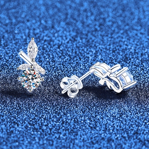 S925 Sterling Zilver Moissaniet Oorknopjes Bamboe Blad Ontwerp Voor Dames Sprankelende Moissaniet Sieraden Met GRA Certificaat