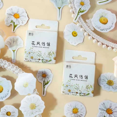 Etori Life Blumen Wind Botschaft Gänseblümchen Aufkleber Box Set Scrapbooking DIY Dekorative Weiße Gänseblümchen Aufkleber Schreibwaren Dekor