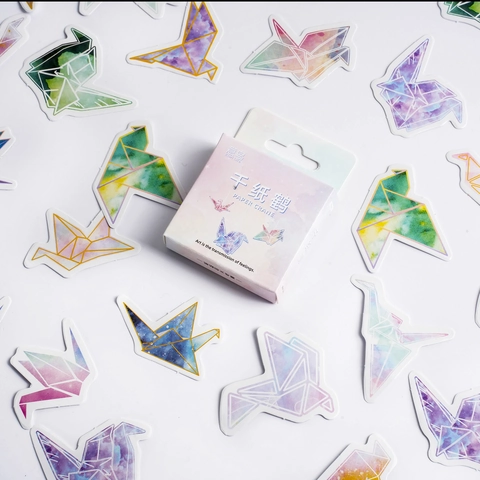 Retro Aquarell Papierkranich Aufkleber Für Scrapbooking DIY Dekorative Origami Vogel Selbstklebende Aufkleber Journal Material