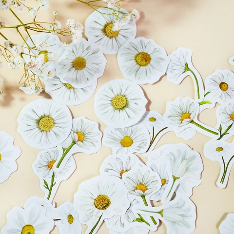 Etori Life Blumen Wind Botschaft Gänseblümchen Aufkleber Box Set Scrapbooking DIY Dekorative Weiße Gänseblümchen Aufkleber Schreibwaren Dekor