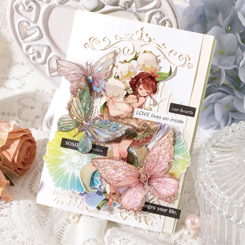 PET Farfalla Adesivi Vintage Laser Stampa a Caldo Cristallo di Ghiaccio Scrapbooking Adesivi per DIY Journal Planner Decorazione Art Crafts Adesivi Estetici