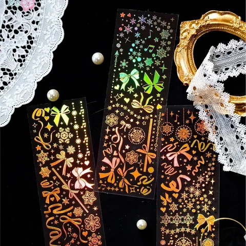 Flash Fragment Serie Adesivi PET Bronzatura 3D Farfalla Stella Luna Motivo Floreale Vintage Scrapbooking Adesivi per Decorazione Fai da Te