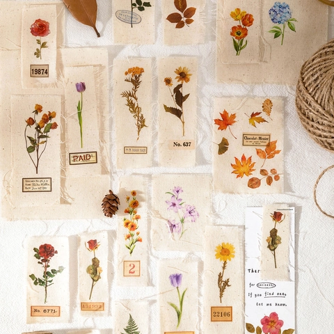 Vintage Botanische PVC Baumwollleinen Material Aufkleber Für Scrapbooking Journaling Retro Floral DIY Bastelprojekte Dekor