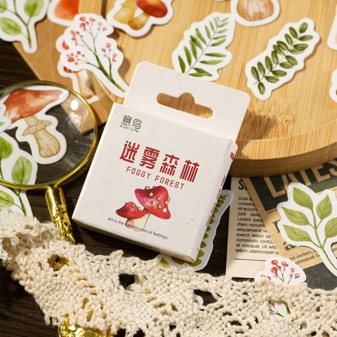 Boxed Decorative Stickers Foggy Forest Plant Mushroom Adhesive Sticker Set For Handledger Album Journal DIY Stationery