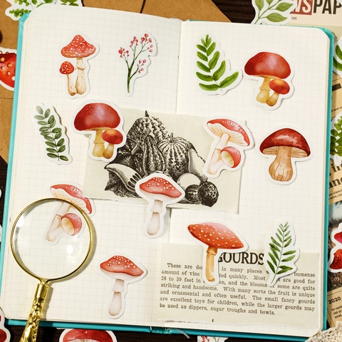 Boxed Decorative Stickers Foggy Forest Plant Mushroom Adhesive Sticker Set For Handledger Album Journal DIY Stationery