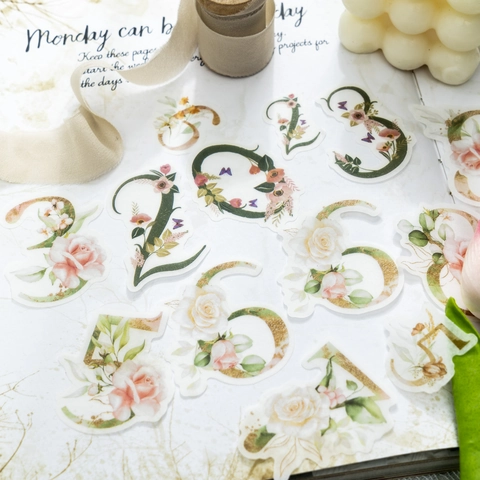 Adesivi in Carta Washi con Numeri Floreali Serie Numeri Fortunati Cifra Fiore DIY Scrapbooking Adesivi Decorativi Estetici