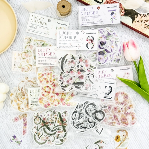 Adesivi in Carta Washi con Numeri Floreali Serie Numeri Fortunati Cifra Fiore DIY Scrapbooking Adesivi Decorativi Estetici