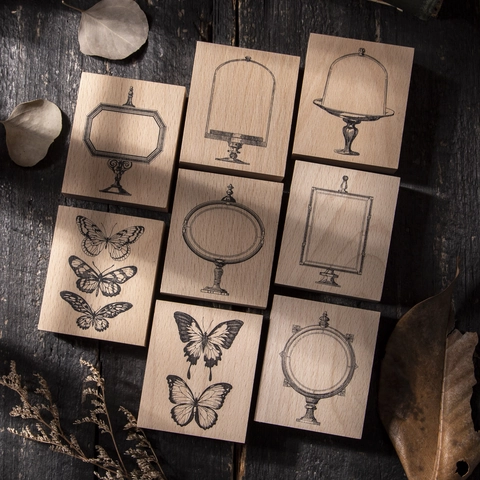 Vintage Wood Rubber Stamp Explorer Specimen Series Butterfly Frame Decorative DIY Craft Stamp For Scrapbooking Journaling Decoration