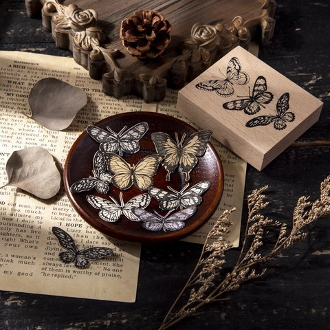 Vintage Wood Rubber Stamp Explorer Specimen Series Butterfly Frame Decorative DIY Craft Stamp For Scrapbooking Journaling Decoration