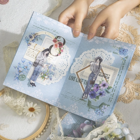 Quaderno Cucito Serie Mirror Drawing Vintage Pizzo Floreale Estetico Diario DIY Carta da Lettera Decorativa Donna Cancelleria
