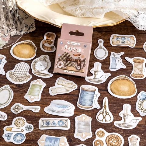 Vintage Tailor Shop Theme Decorative Stickers Boxed Scrapbooking Material For DIY Craft Journaling Retro Hand Drawn Illustrations
