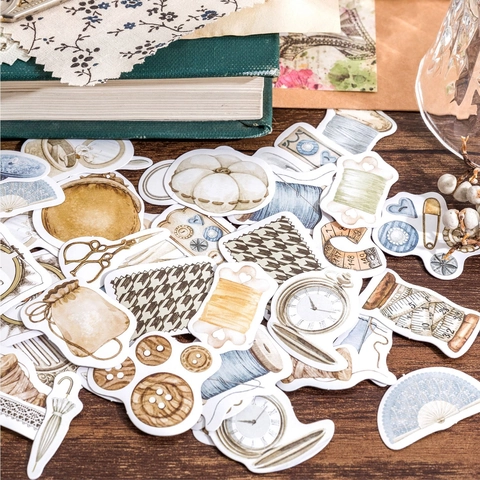 Vintage Tailor Shop Theme Decorative Stickers Boxed Scrapbooking Material For DIY Craft Journaling Retro Hand Drawn Illustrations