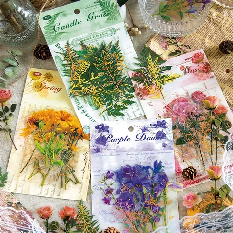Adesivi Decorativi Floreali in PET Vintage Per Scrapbooking DIY Journaling Botanico Farfalla Set di Adesivi Romance Flowers
