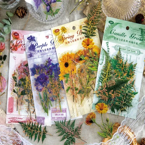 Adesivi Decorativi Floreali in PET Vintage Per Scrapbooking DIY Journaling Botanico Farfalla Set di Adesivi Romance Flowers