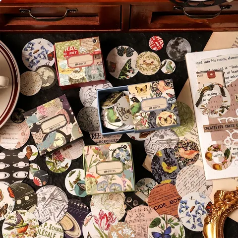 Adesivi Estetici Autoadesivi Vintage per Scrapbooking Journaling Retro Astronomia Botanica Floreale Natura Arte Decalcomanie