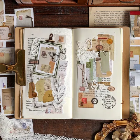 Libro di Adesivi in Carta Washi Vintage 50 Fogli Adesivi per Scrapbooking Retro per Diario Planner DIY Arte e Artigianato Decor