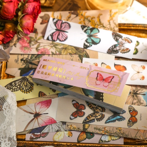 Vintage Washi Paper Sticker Bean Book Butterfly Plant Architecture Retro DIY Scrapbooking Decorative Aesthetic Material