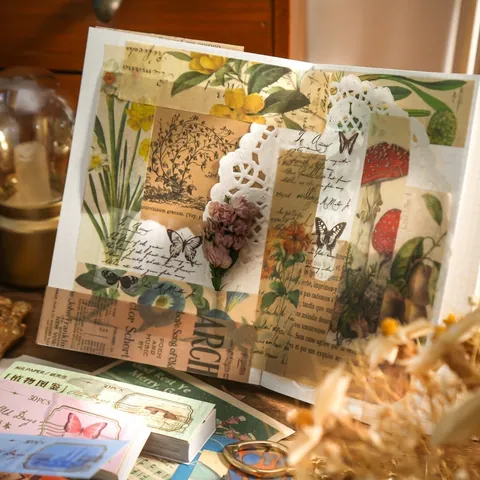 Vintage Washi Paper Sticker Bean Book Butterfly Plant Architecture Retro DIY Scrapbooking Decorative Aesthetic Material