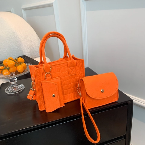 Women Fashion Felt Crocodile Pattern Tote Crossbody Bag And Coin Purse Set Streetwear Style Small Square Shoulder Bag