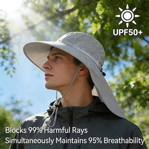 Chapeau De Soleil Extérieur Avec Rabat De Nuque Large Bord Respirant Imperméable Séchage Rapide Pêche Randonnée