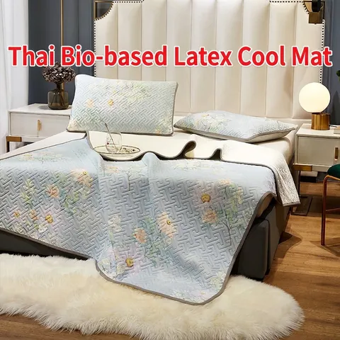 Thailand Natuurlijk Latex Koelmat Met Bio Gebaseerde Satijnen Stof Ademende Wasbare Zomer Beddengoedhoes En Kussenslopen