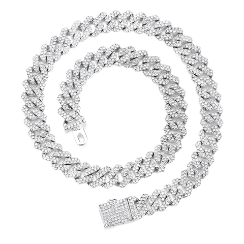 Hip Hop Iced Out Ruit Cubaanse Schakelketting Ketting Armband Voor Mannen Vrouwen Legering Strass Punk Streetwear Mode Sieraden